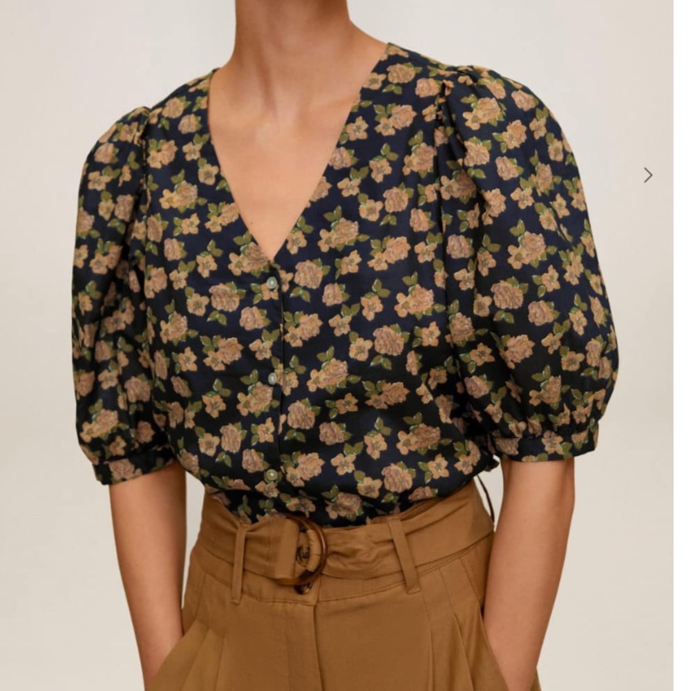 NWT Mango MNG Puffed sleeves cotton blouse Size 4